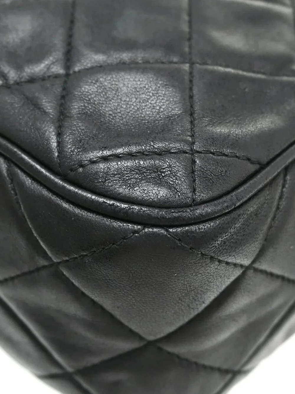 Chanel Black Lambskin Frigne Chain Shoulder Camera Bag